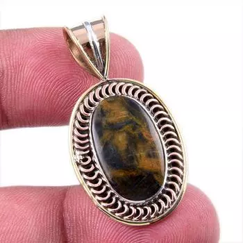 Natural Pietersite Gemstone 925 Solid Sterling Silver TwoTone Pendant 1.50 K2Q90