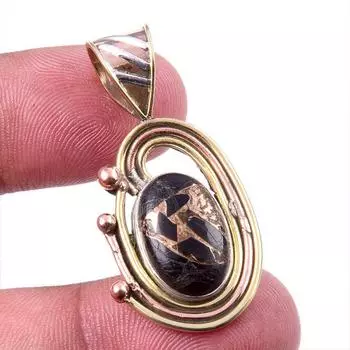 Natural Pietersite Gemstone 925 Solid Sterling Silver TwoTone Pendant 1.50 C6l34