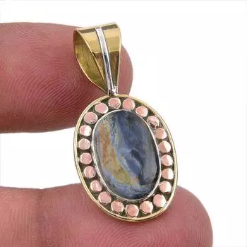 Natural Pietersite Gemstone 925 Solid Sterling Silver TwoTone Pendant 1.50 B9w58