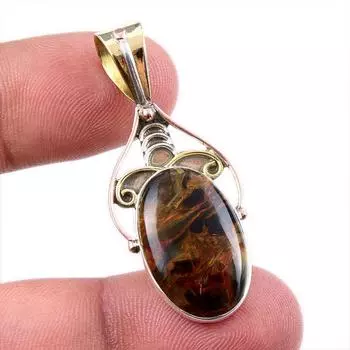 Natural Pietersite Gemstone 925 Solid Sterling Silver TwoTone Pendant 1.75 r1q47
