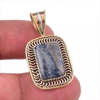Natural Pietersite Gemstone 925 Solid Sterling Silver TwoTone Pendant 1.50 g1e31