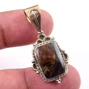 Natural Pietersite Gemstone 925 Solid Sterling Silver TwoTone Pendant 1.50 w3d22