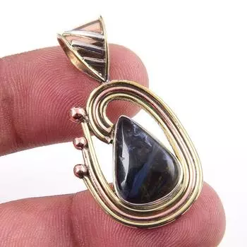 Natural Pietersite Gemstone 925 Solid Sterling Silver TwoTone Pendant 1.50 e3f91