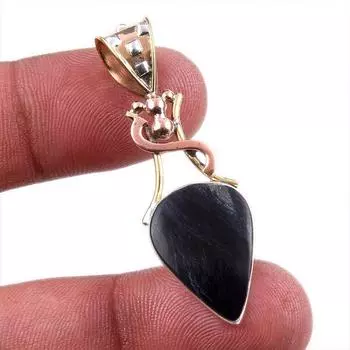 Natural Pietersite Gemstone 925 Solid Sterling Silver TwoTone Pendant 1.75 O9R64