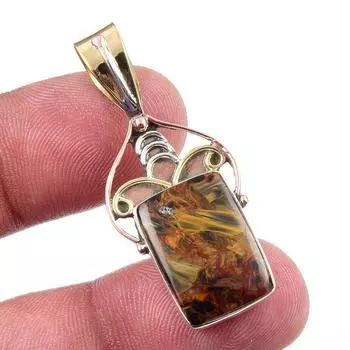 Natural Pietersite Gemstone 925 Solid Sterling Silver TwoTone Pendant 1.75 F2i16