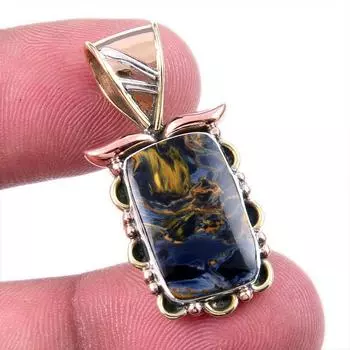 Natural Pietersite Gemstone 925 Solid Sterling Silver TwoTone Pendant 1.25 o3I80