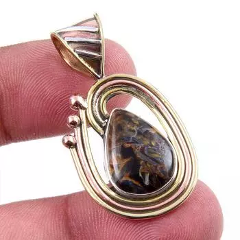 Natural Pietersite Gemstone 925 Solid Sterling Silver TwoTone Pendant 1.50 U7v05