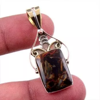 Natural Pietersite Gemstone 925 Solid Sterling Silver Two Tone Pendant 1.5 o6W68