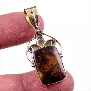 Natural Pietersite Gemstone 925 Solid Sterling Silver TwoTone Pendant 1.75 k9H50