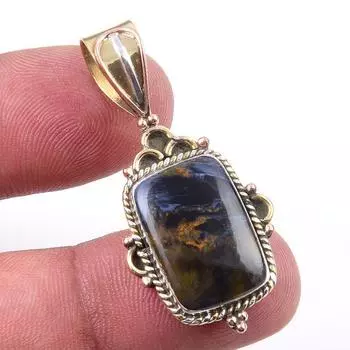 Natural Pietersite Gemstone 925 Solid Sterling Silver TwoTone Pendant 1.50 U0w46