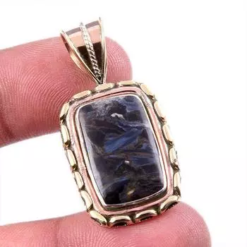 Natural Pietersite Gemstone 925 Solid Sterling Silver Two Tone Pendant 1.5 B8s20