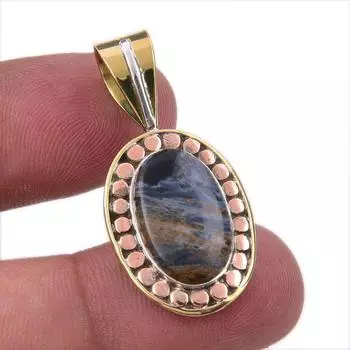 Natural Pietersite Gemstone 925 Solid Sterling Silver TwoTone Pendant 1.50 b0P91