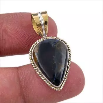 Natural Pietersite Gemstone 925 Solid Sterling Silver TwoTone Pendant 1.25 U6i60