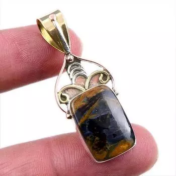 Natural Pietersite Gemstone 925 Solid Sterling Silver Two Tone Pendant 1.5 u5M38