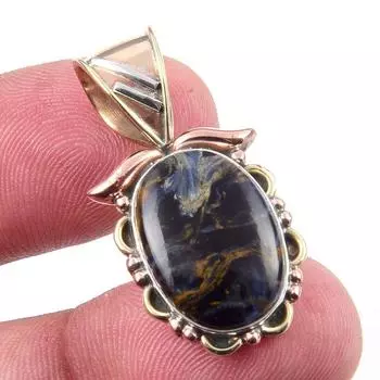 Natural Pietersite Gemstone 925 Solid Sterling Silver TwoTone Pendant 1.25 h7V11