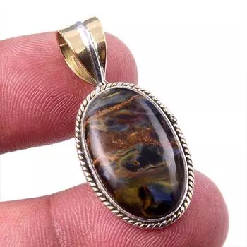 Natural Pietersite Gemstone 925 Solid Sterling Silver TwoTone Pendant 1.25 c6C99