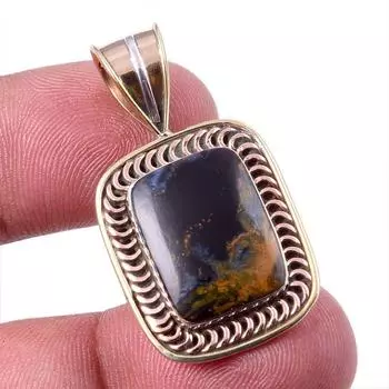 Natural Pietersite Gemstone 925 Solid Sterling Silver TwoTone Pendant 1.50 N2d54