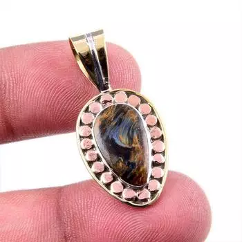 Natural Pietersite Gemstone 925 Solid Sterling Silver TwoTone Pendant 1.25 J1f43