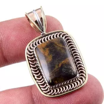 Natural Pietersite Gemstone 925 Solid Sterling Silver TwoTone Pendant 1.50 N7m58