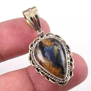 Natural Pietersite Gemstone 925 Solid Sterling Silver TwoTone Pendant 1.50 W6w78