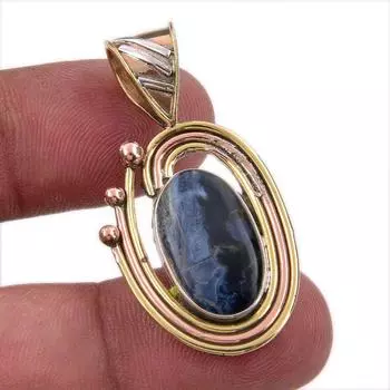 Natural Pietersite Gemstone 925 Solid Sterling Silver TwoTone Pendant 1.50 E7K00