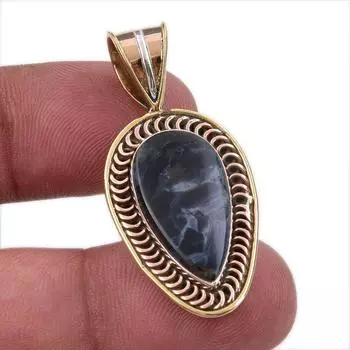 Natural Pietersite Gemstone 925 Solid Sterling Silver TwoTone Pendant 1.50 w0E50