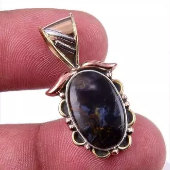 Natural Pietersite Gemstone 925 Solid Sterling Silver TwoTone Pendant 1.25 P3q13
