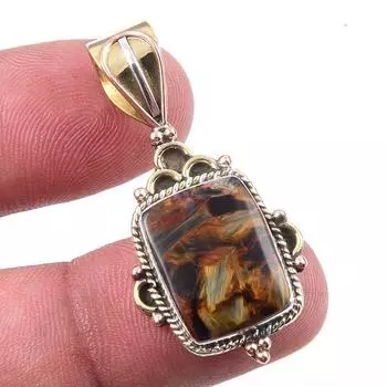Natural Pietersite Gemstone 925 Solid Sterling Silver TwoTone Pendant 1.50 Y2C87
