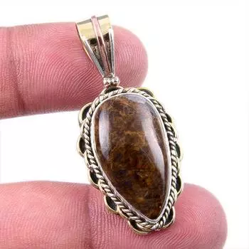 Natural Pietersite Gemstone 925 Solid Sterling Silver TwoTone Pendant 1.50 d7m13