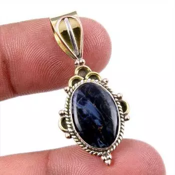 Natural Pietersite Gemstone 925 Solid Sterling Silver Two Tone Pendant 1.5 U0F55