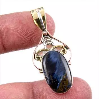 Natural Pietersite Gemstone 925 Solid Sterling Silver TwoTone Pendant 1.75 i1B61