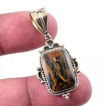 Natural Pietersite Gemstone 925 Solid Sterling Silver TwoTone Pendant 1.50 q3n93