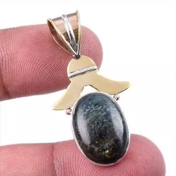 Natural Pietersite Gemstone 925 Solid Sterling Silver TwoTone Pendant 1.50 E6E78