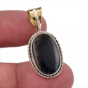 Natural Pietersite Gemstone 925 Solid Sterling Silver TwoTone Pendant 1.25 B4O85