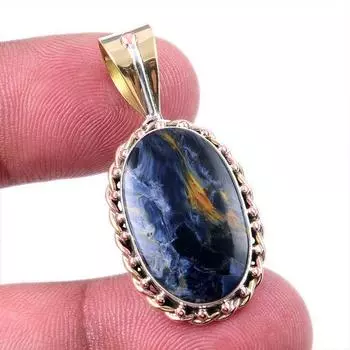 Natural Pietersite Gemstone 925 Solid Sterling Silver TwoTone Pendant 1.50 a9I19