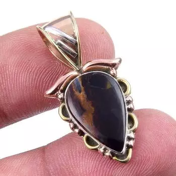 Natural Pietersite Gemstone 925 Solid Sterling Silver TwoTone Pendant 1.25 K4n70