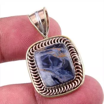 Natural Pietersite Gemstone 925 Solid Sterling Silver TwoTone Pendant 1.25 k0h50