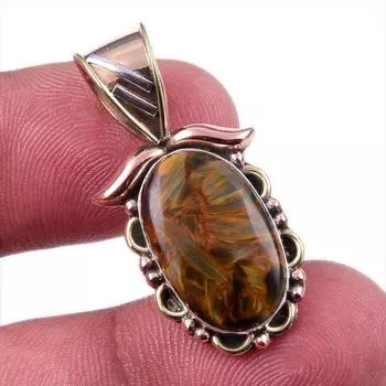 Natural Pietersite Gemstone 925 Solid Sterling Silver TwoTone Pendant 1.25 q0d53
