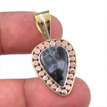 Natural Pietersite Gemstone 925 Solid Sterling Silver TwoTone Pendant 1.50 K4U12