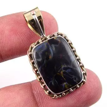 Natural Pietersite Gemstone 925 Solid Sterling Silver TwoTone Pendant 1.25 r4I85