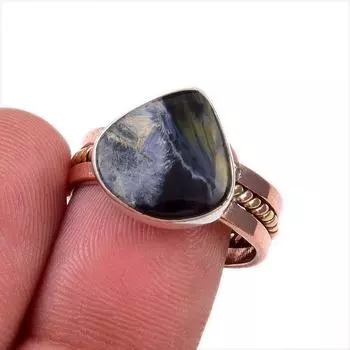Natural Pietersite Gemstone 925 Solid Sterling Silver Two Tone Ring Size 8 P2Z25