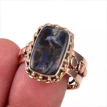 Natural Pietersite Gemstone 925 Solid Sterling Silver Two Tone Ring S.9.5 F0k47