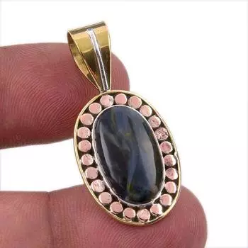 Natural Pietersite Gemstone 925 Solid Sterling Silver TwoTone Pendant 1.50 s4T91
