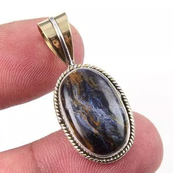 Natural Pietersite Gemstone 925 Solid Sterling Silver TwoTone Pendant 1.25 E6z19