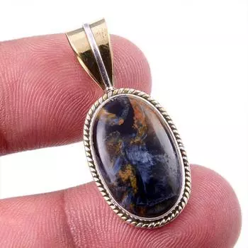 Natural Pietersite Gemstone 925 Solid Sterling Silver TwoTone Pendant 1.25 O5k05