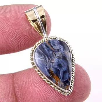 Natural Pietersite Gemstone 925 Solid Sterling Silver TwoTone Pendant 1.25 t5z21