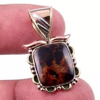 Natural Pietersite Gemstone 925 Solid Sterling Silver TwoTone Pendant 1.25 l6c19