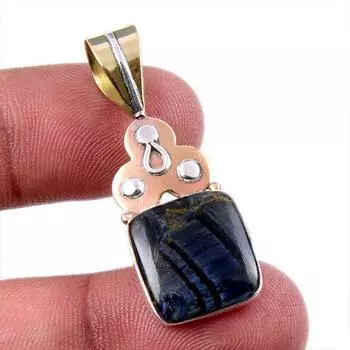 Natural Pietersite Gemstone 925 Solid Sterling Silver TwoTone Pendant 1.75 E3c03