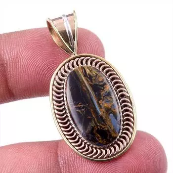 Natural Pietersite Gemstone 925 Solid Sterling Silver TwoTone Pendant 1.50 B1t09