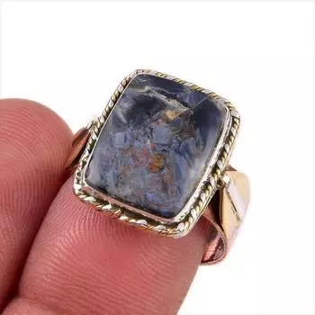 Natural Pietersite Gemstone 925 Solid Sterling Silver Two Tone Ring Size 8 Z8W75